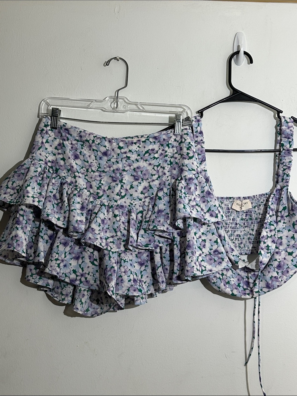 Lavender Floral Tiered Ruffle Skater Skirt - Unknown Brand